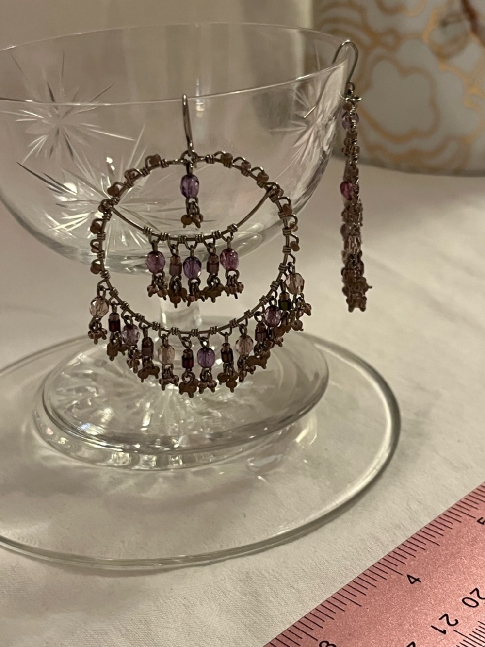 Handcrafted Purple Hoop Chandelier Earrings - Picture 2 of 3